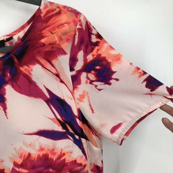 Apt 9 Top Pink Floral Print Women Size M Short Sleeve Chiffon Blouse Scallop Hem - Picture 6 of 11